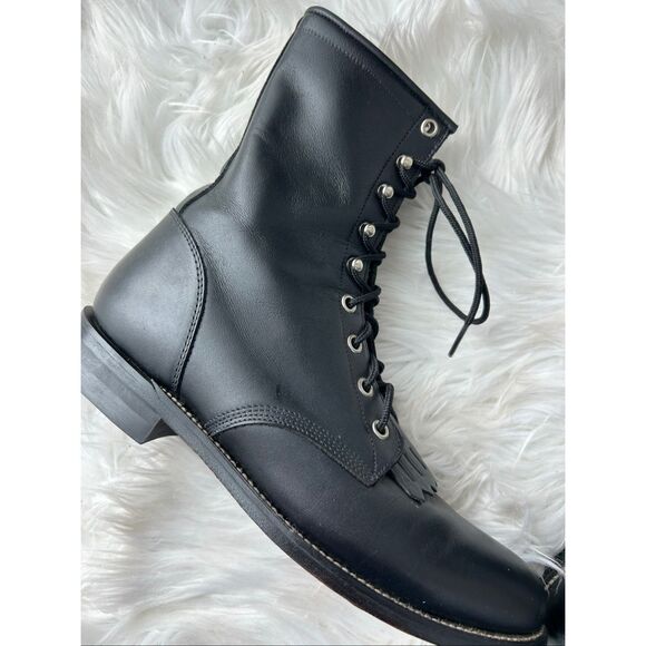 Justin Women's Leather Lace-Up Ankle Roper Western Boots Black L506 Size 8.5 - Picture 2 of 10